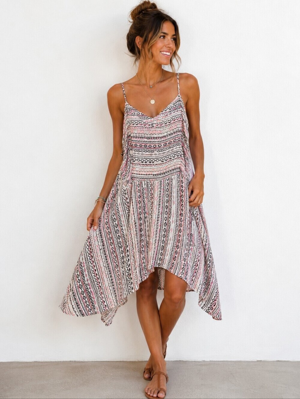 AEROPOSTALE Boho Pink Print Handkerchief Hem Sundress